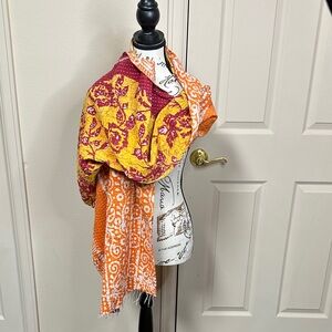 Vibrant Reversible Kantha Floral Scarf